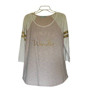 Maurice’s white pink long sleeve t-shirt winter wonderland women’s large 1504